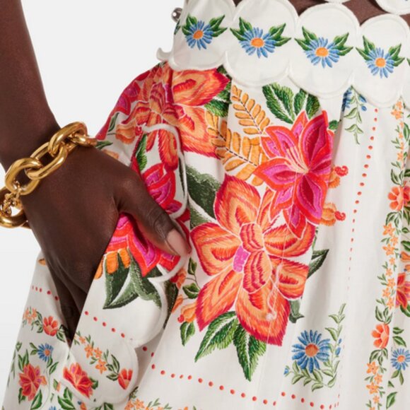 Farm Rio Floral Bloom Garden Off-White Scallop Dress Size Small - Picture 2 of 9